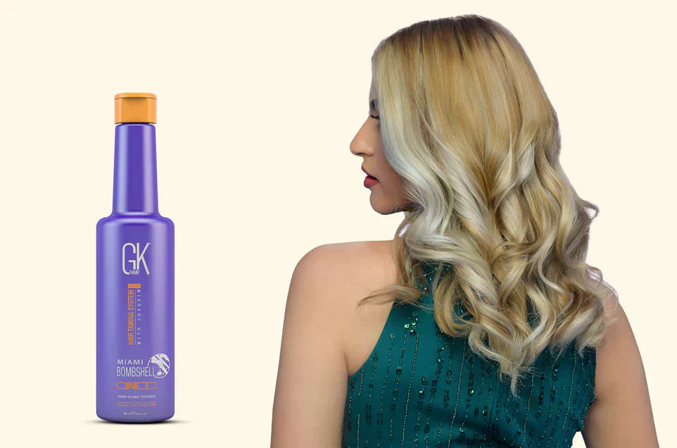 A Lady With a Blonde Hair looking at Silver Bombshell Shampoo