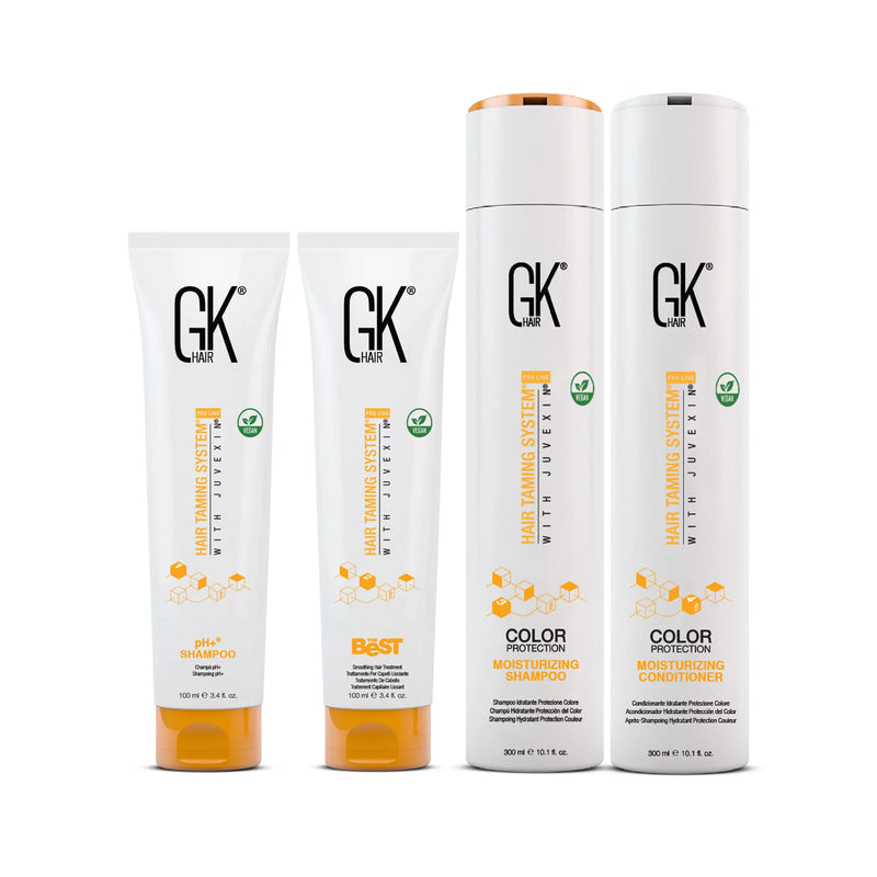 GK Hair keratin kit: pH+ Shampoo and The Best 100 ml tubes with 300 ml Color Protection Moisturizing Shampoo and Conditioner